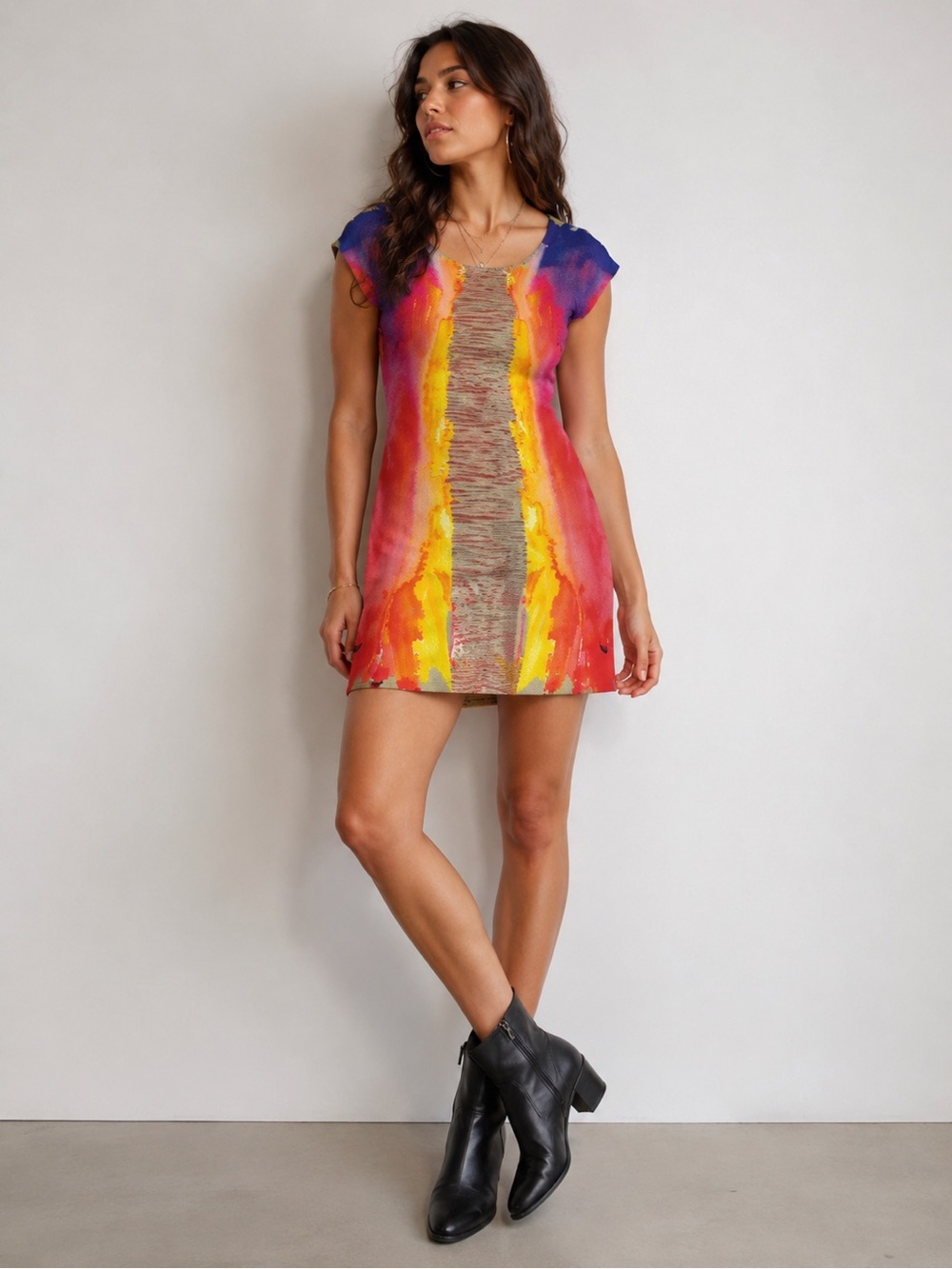 Anima Pop Reversible Light Neoprene Dress Multicolor Abstract Bodycon Sz M